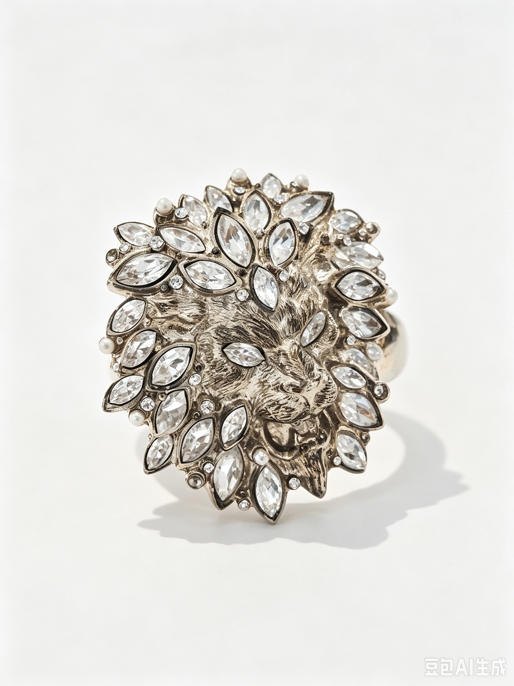 Chanel Lion Head Crystal Statement Ring - Women Jewelry